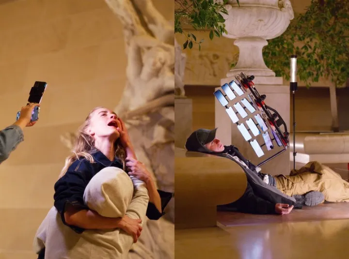 (LA)HORDE au Louvre : 46 iPhones synchronisés (mur de 30 porté par un danseur + 16 sur d'autres danseurs), 13 caméras, Nuit des Fous 2025